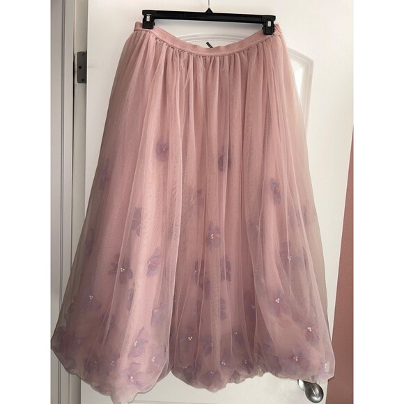 Anthropologie Women’s Blossom Bubble Flower Applique Tulle Midi Skirt size L NWT - Picture 2 of 11
